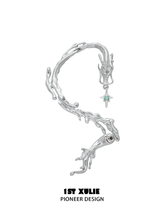 Elegant silver mystic dragon ear studs with intricate design and gemstone accent for unique style