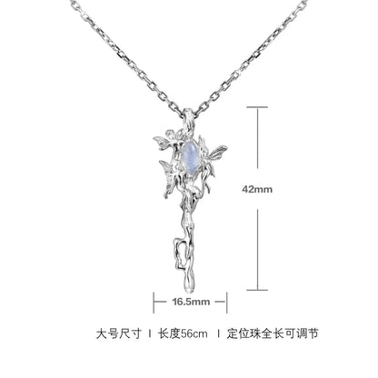 Silver Mystic Sprite Necklace with Leaf Design and Adjustable Chain Length for Elegant Style