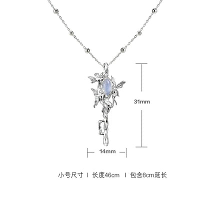 1STXULIE Mystic Sprite Necklace with Silver Chain and Elegant Floral Design