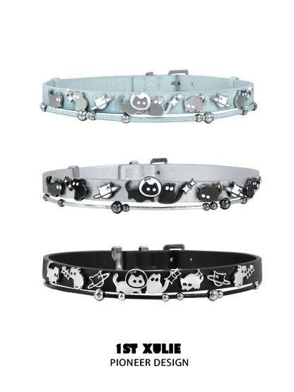 Colorful 1STXULIE collars featuring playful designs with cats and accessories for pet lovers