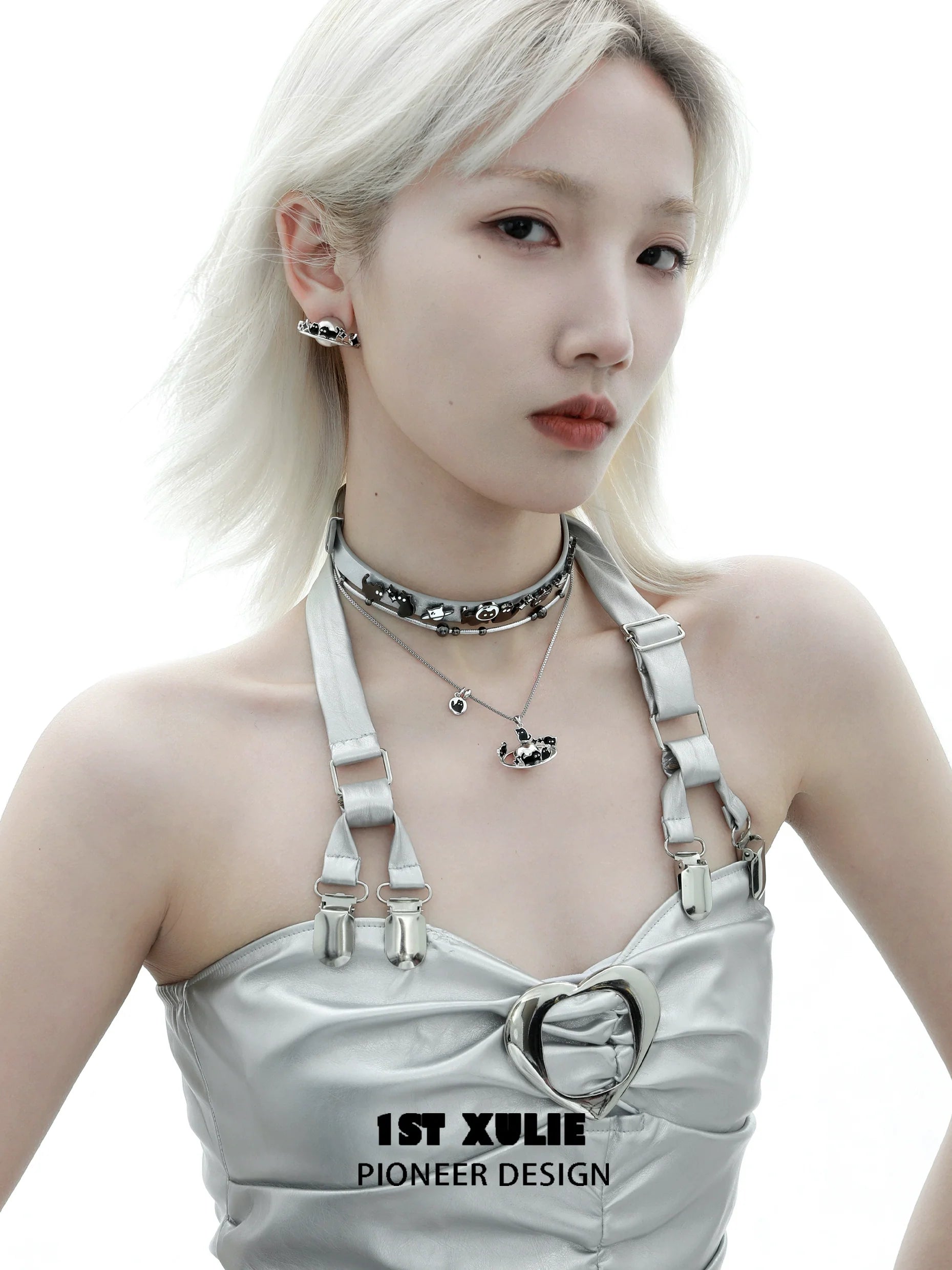 Stylish model wearing an owl leather necklace showcasing unique design and fashion appeal
