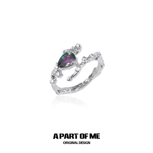 Amethyst silver vine ring with a unique design, featuring a pear-shaped gemstone set in silver