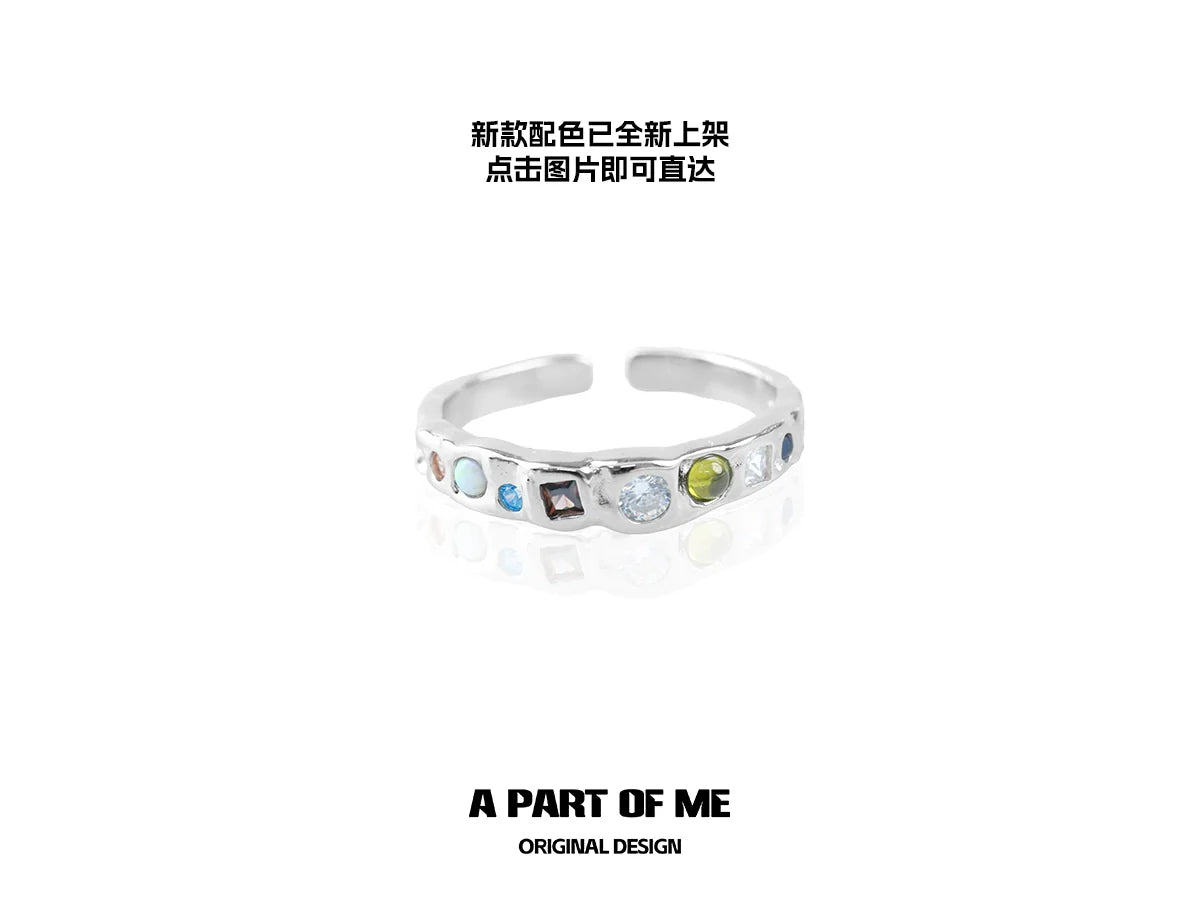A PART OF ME colorful moonstone ring featuring multiple gemstones in a sleek silver band