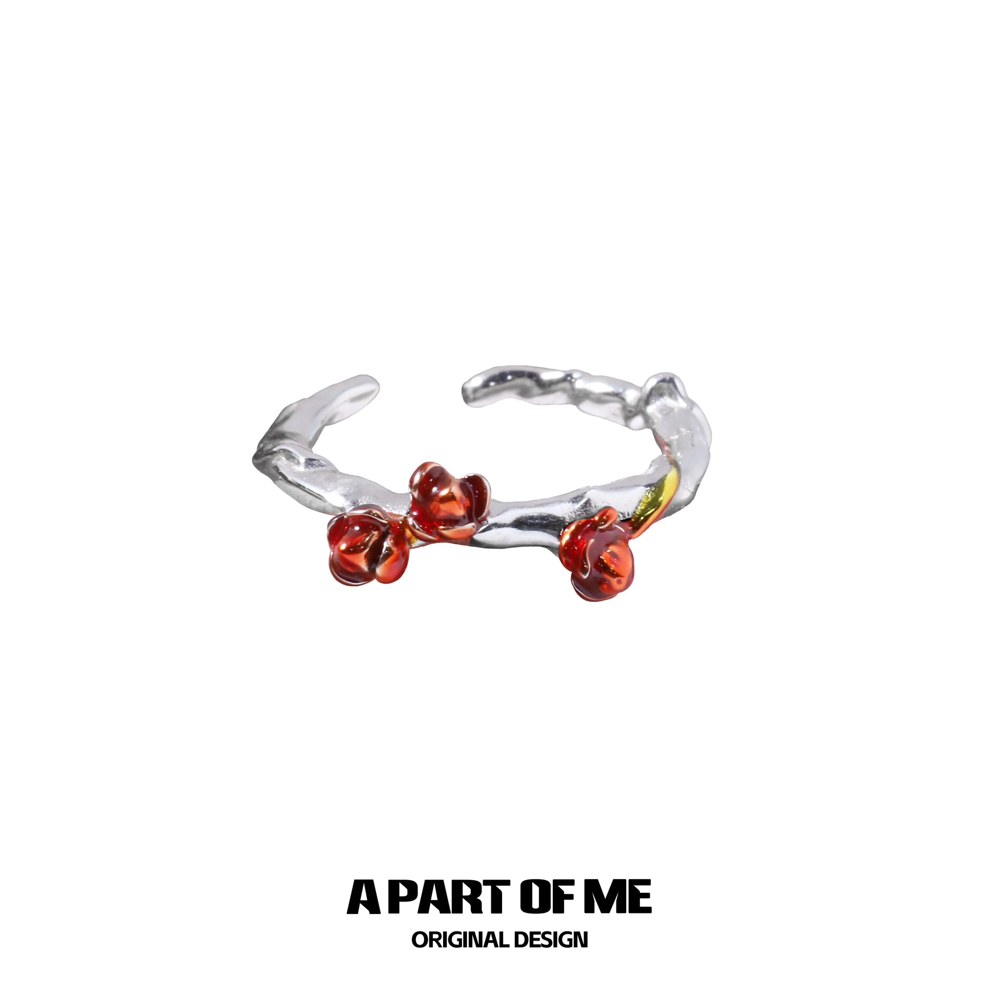 Heartburst rose silver ring featuring delicate rose embellishments on a textured band