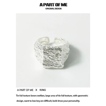 A PART OF ME silver foil textured ring with a unique geometric design and bold texture