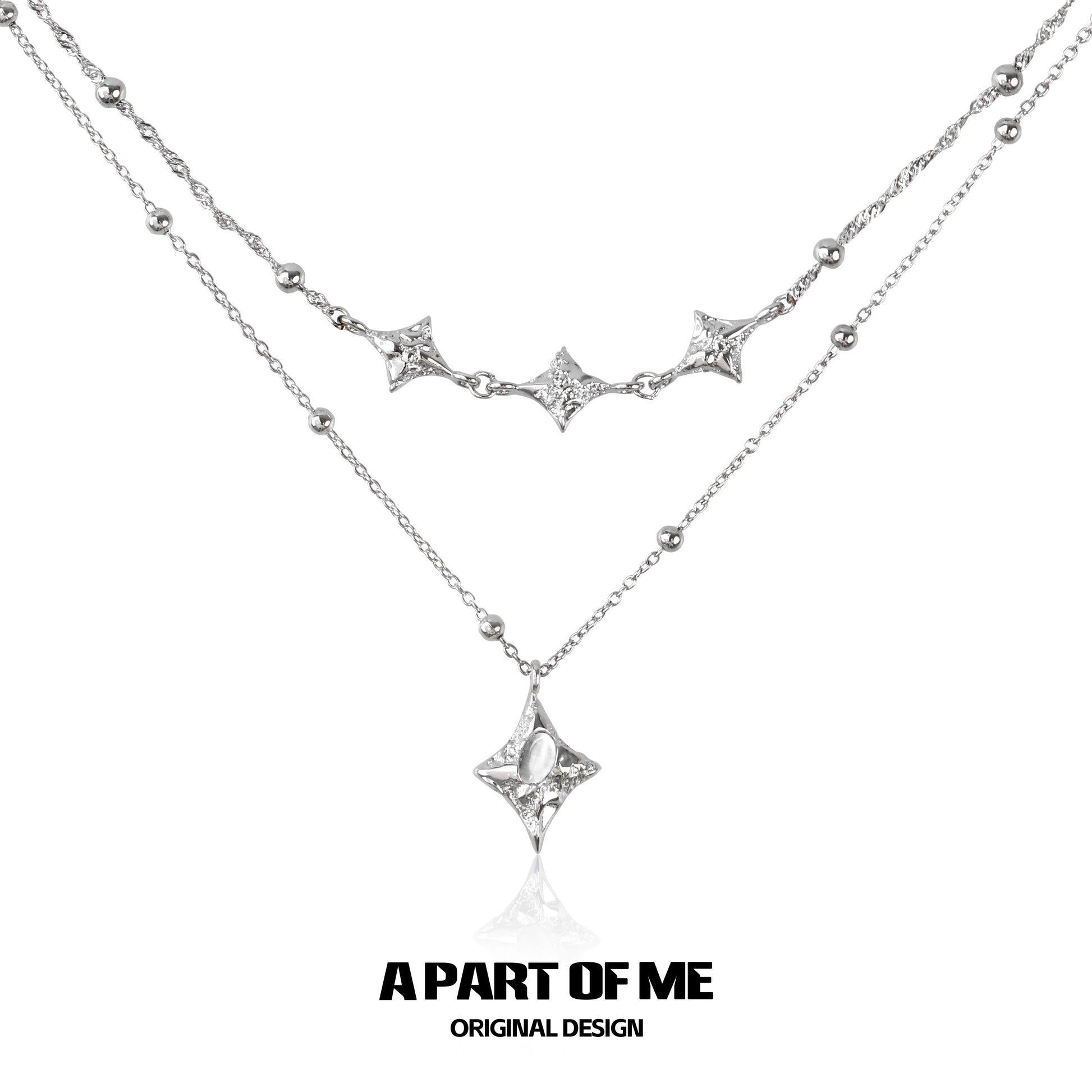 A PART OF ME starlight planet silver necklace with layered design and star charms