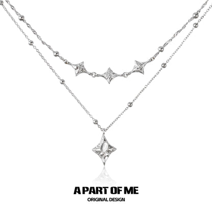 A PART OF ME starlight planet silver necklace with layered design and star charms