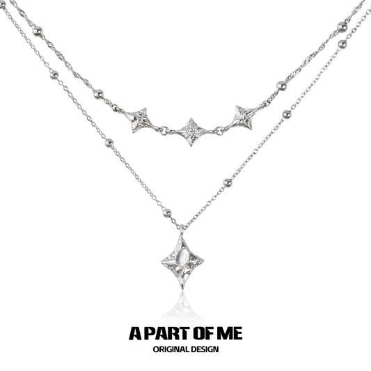 A PART OF ME starlight planet silver necklace with layered design and star charms