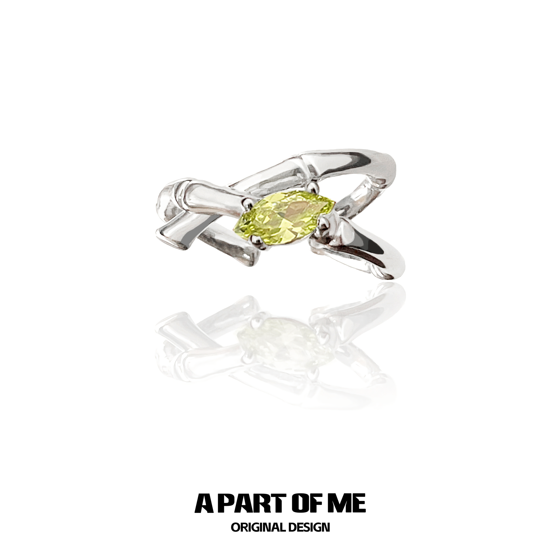 Silver ring with unique design featuring a yellow turquoise bamboo ring style
