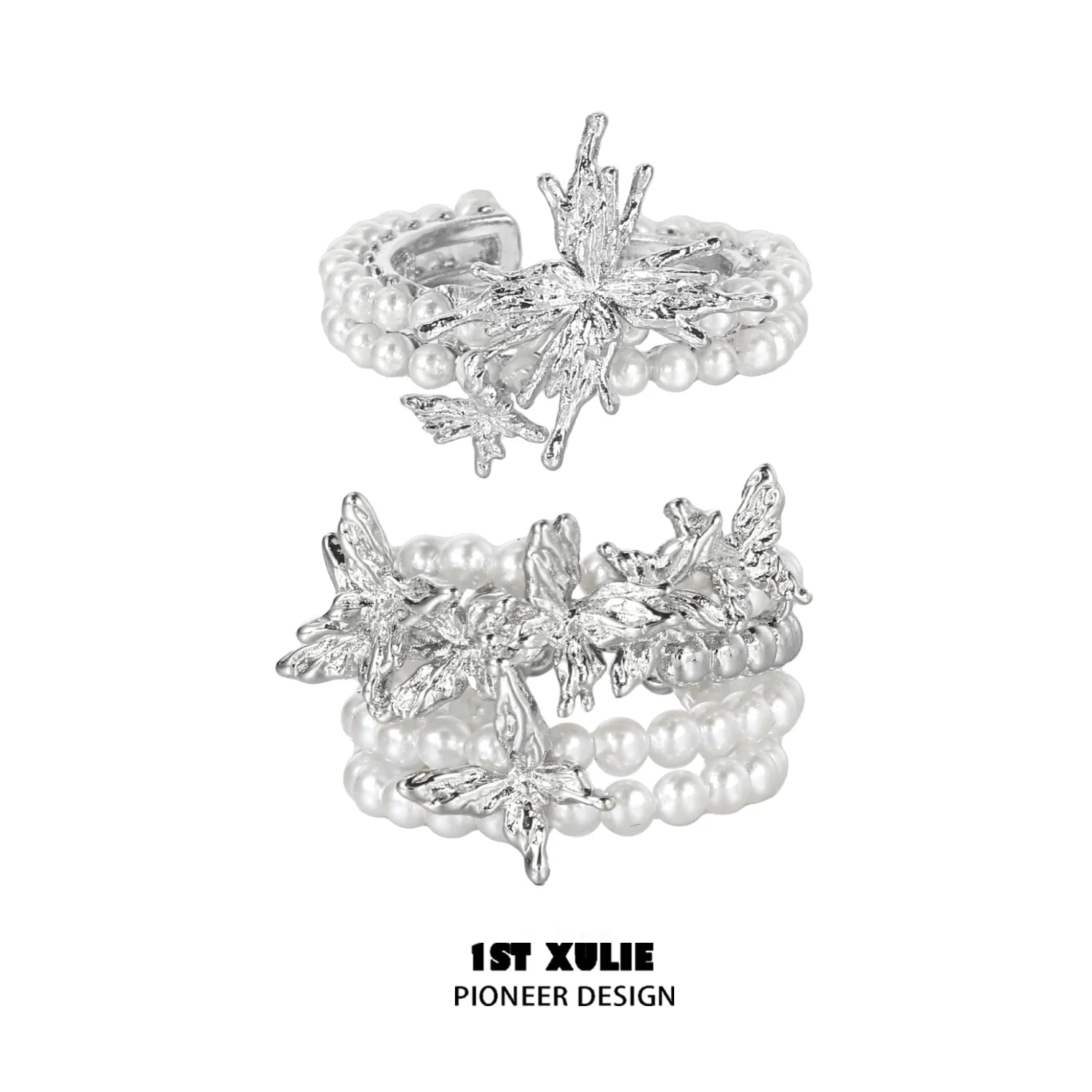 Elegant 1ST XULIE pearl butterfly ring with shimmering pearls and intricate butterfly design