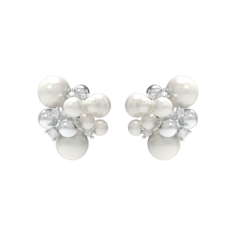 Elegant pearl zircon statement earrings with clusters of pearls and sparkling accents
