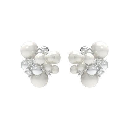 Elegant pearl zircon statement earrings with clusters of pearls and sparkling accents