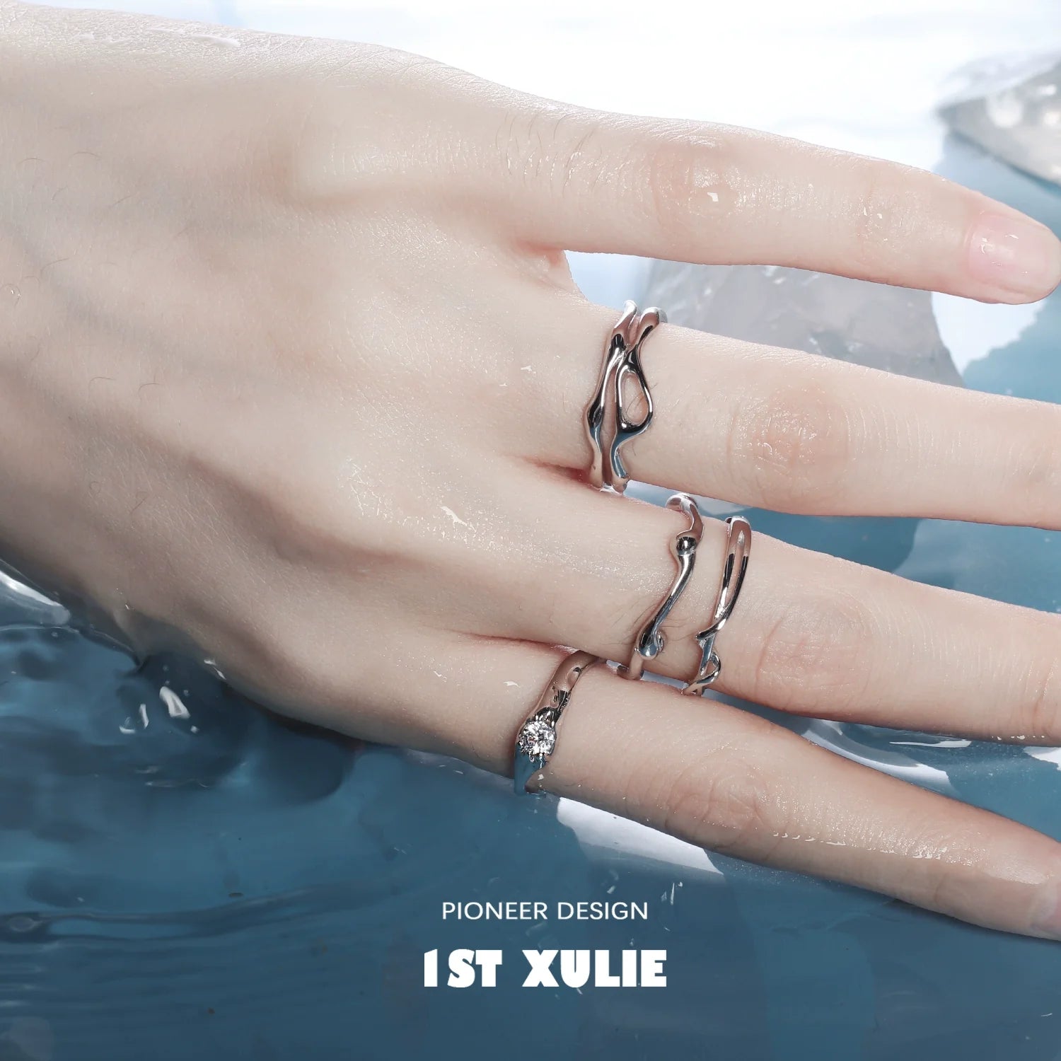 Elegant zircon silver ring displayed on hand, showcasing its delicate design and shimmer