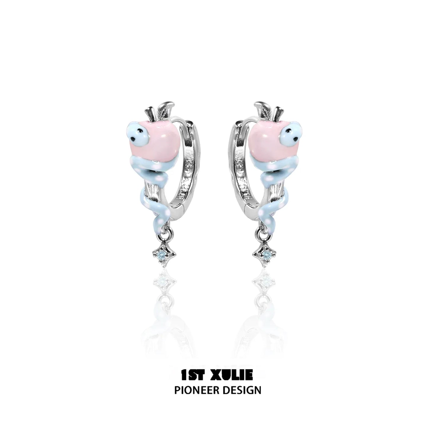1STXULIE Forbidden Apple Snake Ear Clip in Pink and Blue with Sparkling Accents