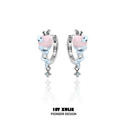 1STXULIE Forbidden Apple Snake Ear Clip in Pink and Blue with Sparkling Accents