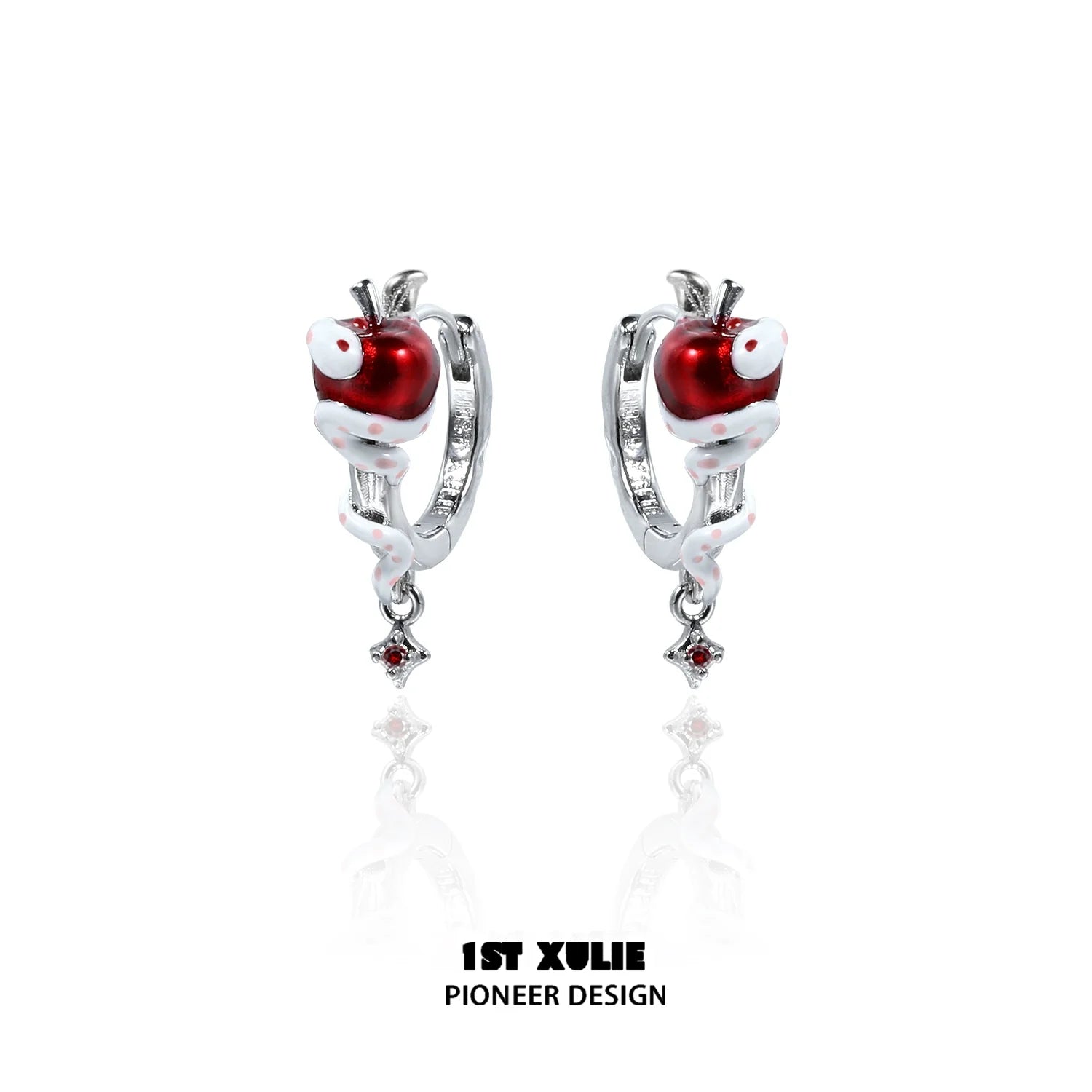 1STXULIE Forbidden Apple Snake Ear Clip with Red Enamel and Silver Detailing for Unique Style