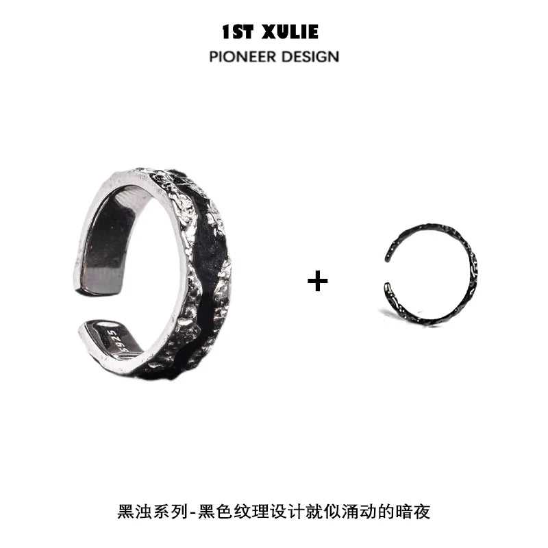 Y2K silver ring with a textured design for a trendy fashion statement