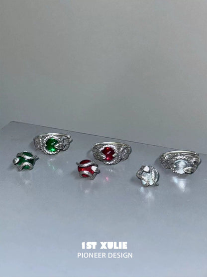 Y2K snake earrings with colorful stones in silver settings for a trendy accessory look