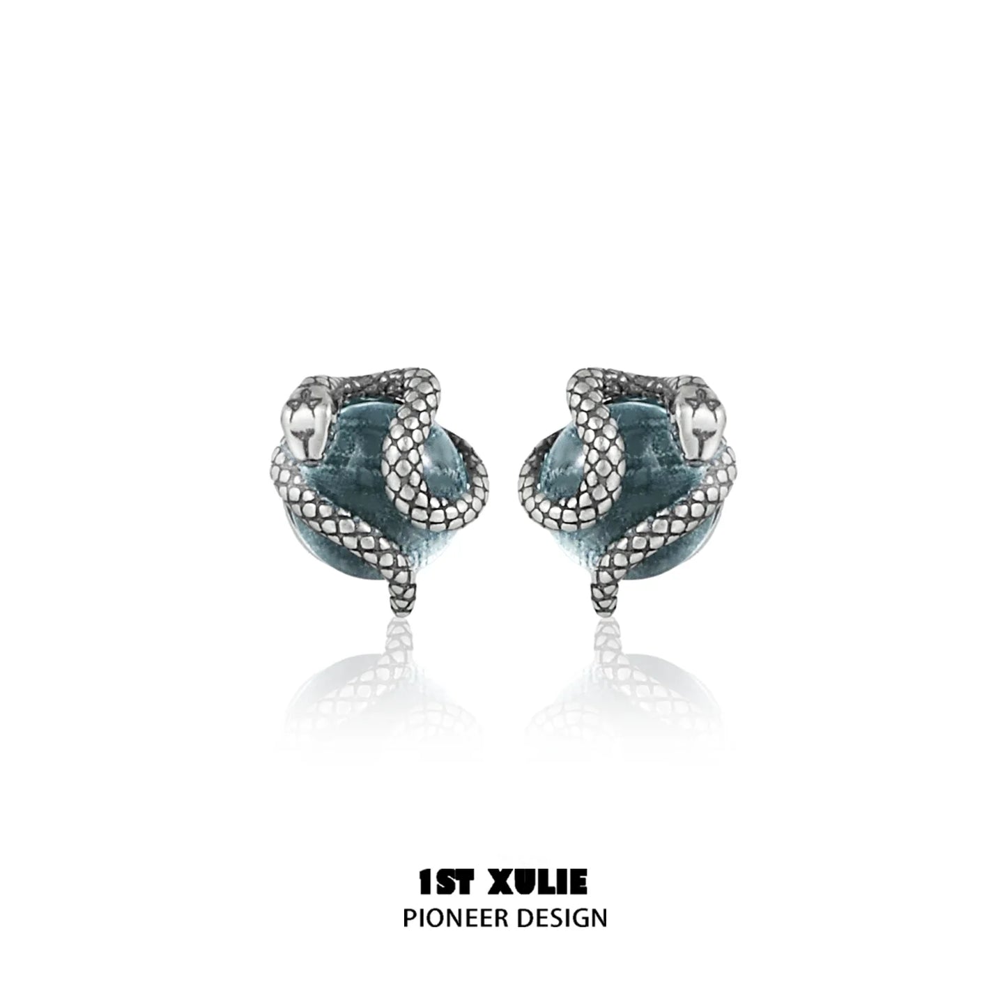 1ST XULIE Y2K snake earrings with intricate silver design and turquoise accents