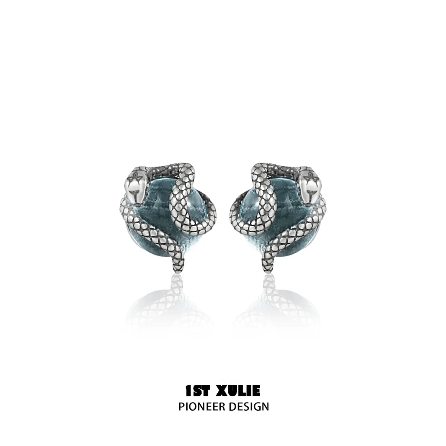 1ST XULIE Y2K snake earrings with intricate silver design and turquoise accents