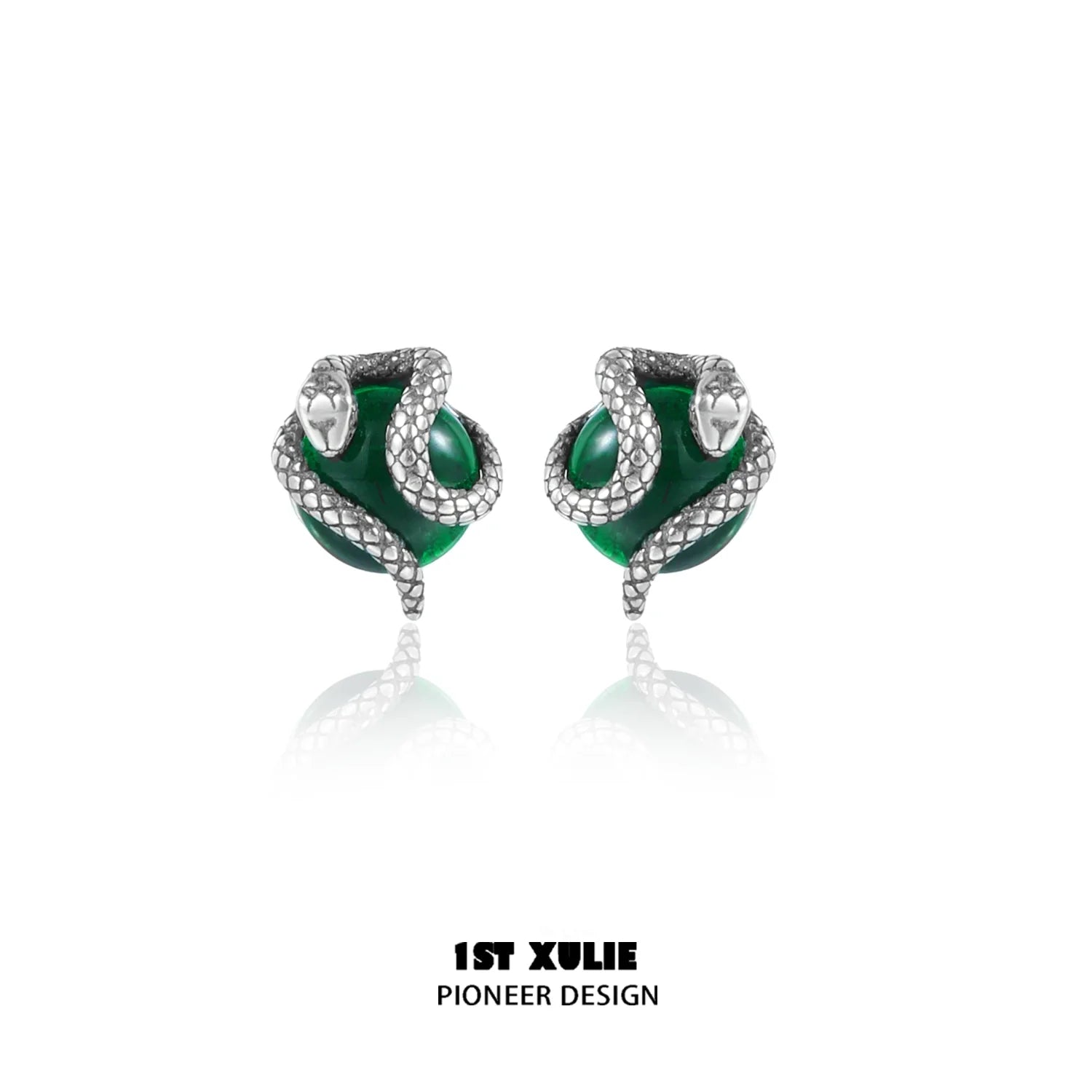 Y2K snake earrings featuring green stones and silver snake design for a trendy look
