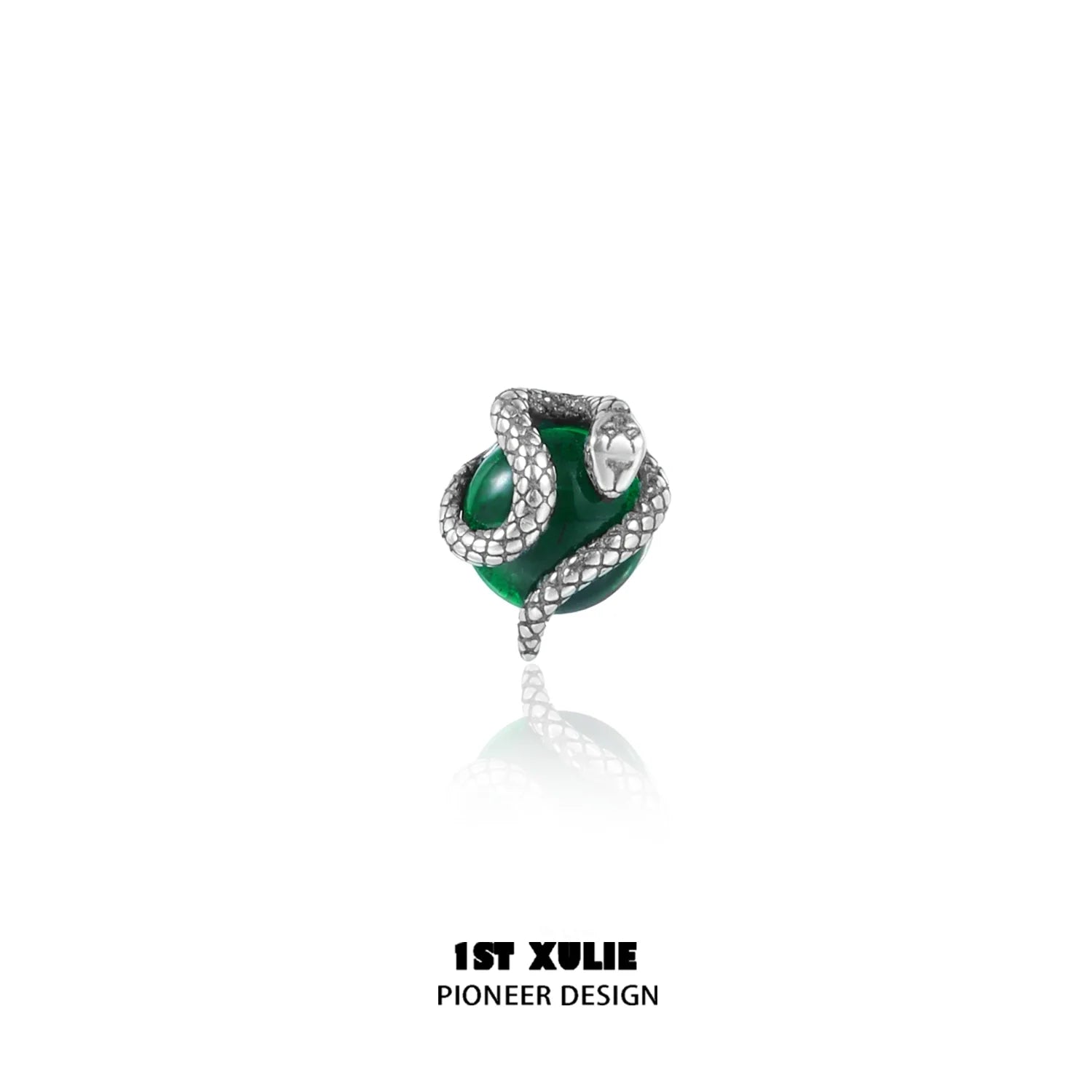 Y2K snake earrings featuring a sleek silver design with a green stone centerpiece