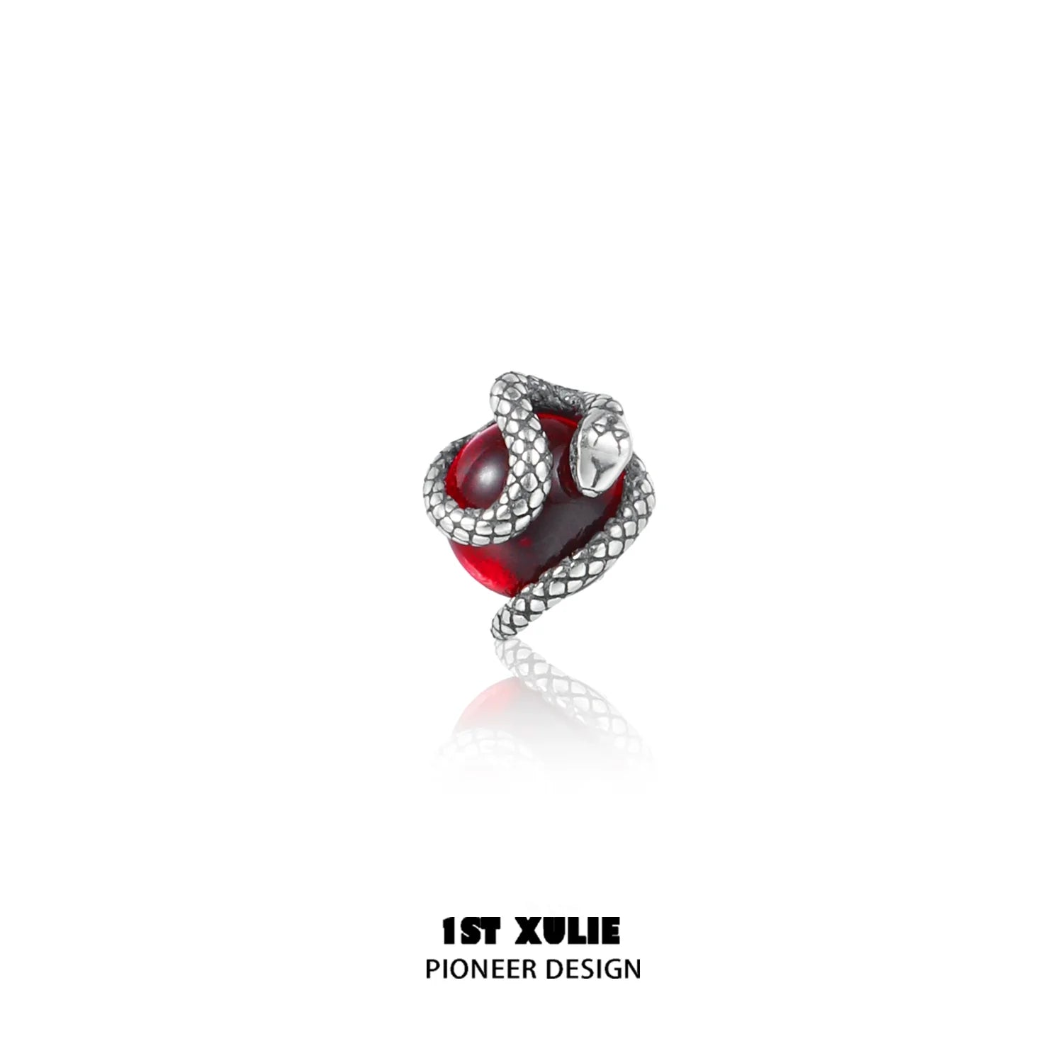 Y2K snake earrings featuring a twisted design with a red gemstone for a trendy look