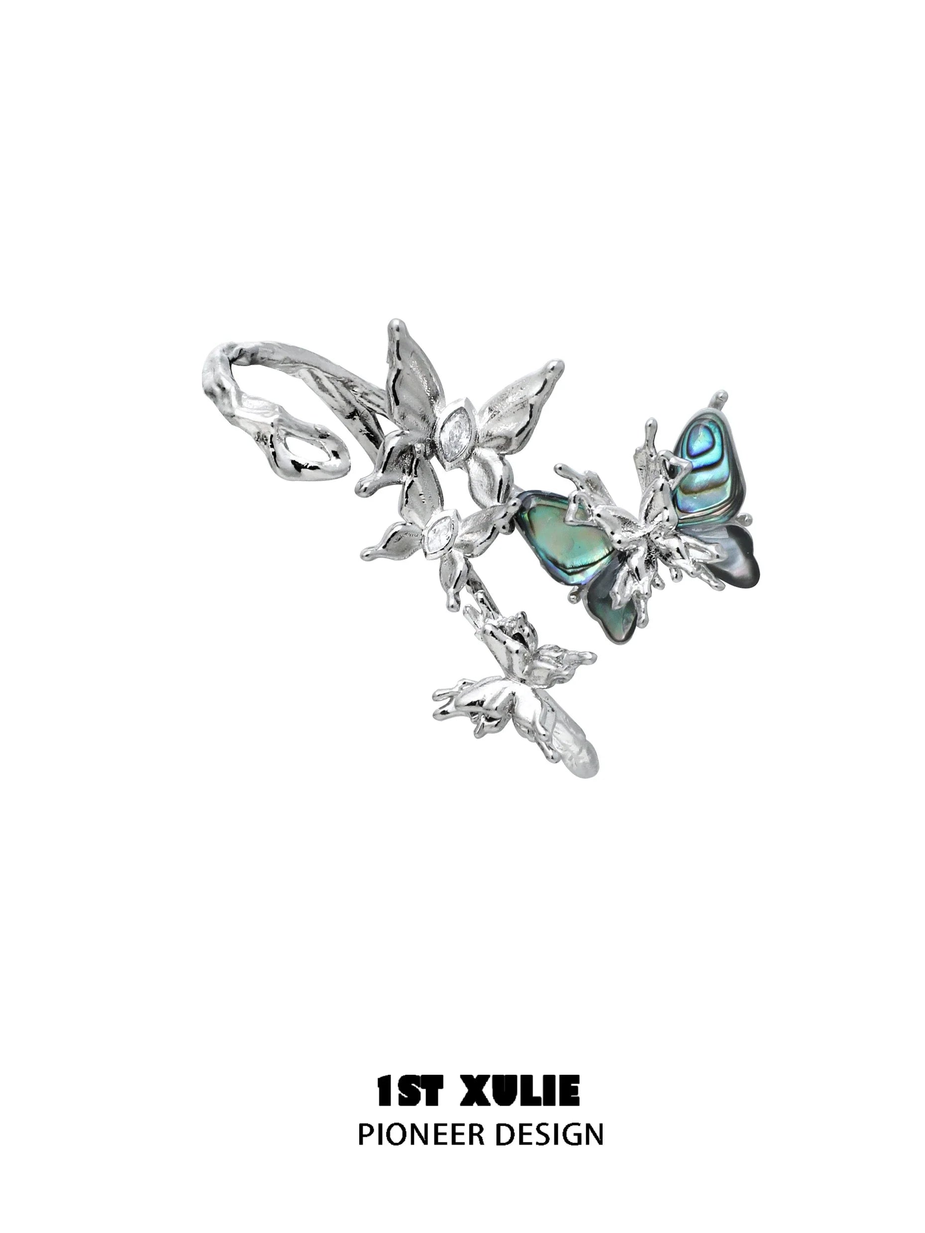 1ST XULIE punk butterfly ear clips featuring silver tones and intricate butterfly designs