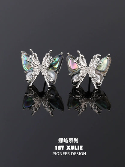 Stylish punk butterfly earrings with iridescent wings for a trendy accessory look