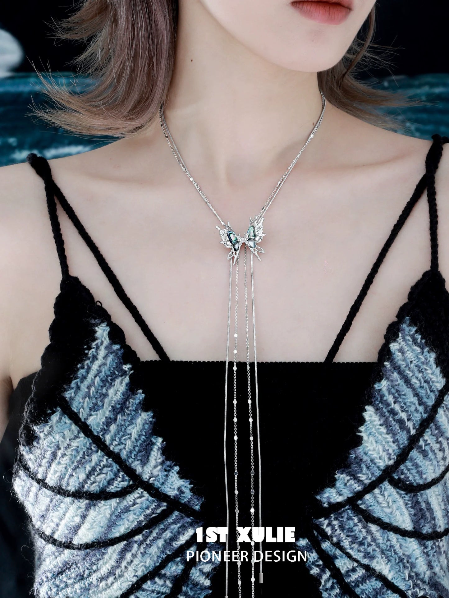 Stylish punk butterfly necklace from 1STXULIE featuring a delicate design with chain detailing