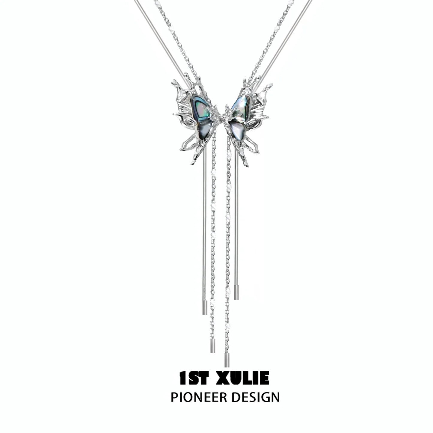 1ST XULIE punk butterfly necklace with dual chains and intricate butterfly design for a bold look