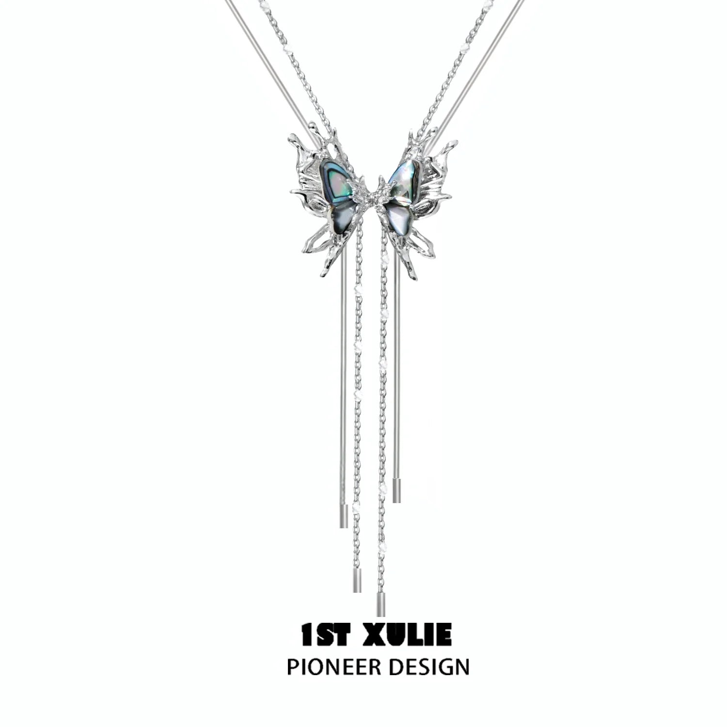 1ST XULIE punk butterfly necklace with dual chains and intricate butterfly design for a bold look
