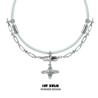 Stylish 1STXULIE punk dreamcore necklace featuring unique star and chain designs.
