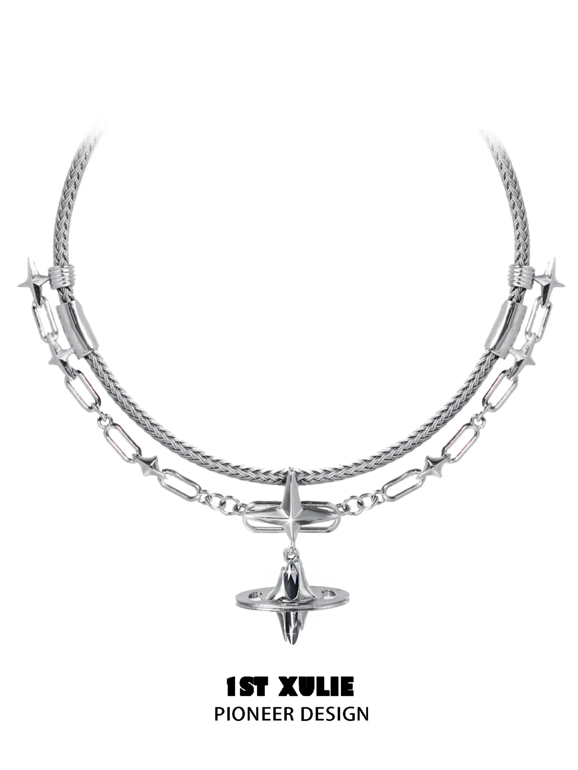 Stylish punk dreamcore necklace from 1ST XULIE with sleek chains and striking pendant design