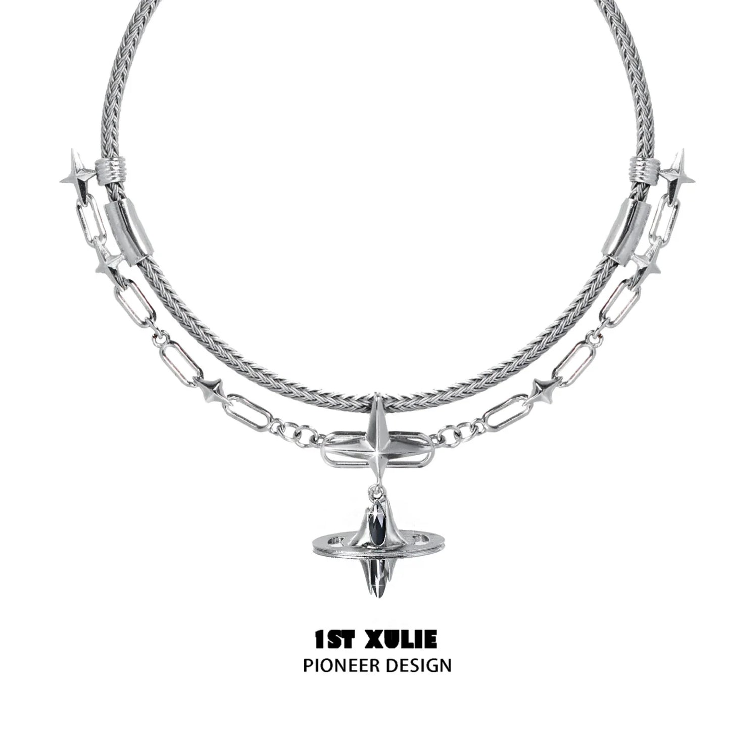 1ST XULIE Punk Dreamcore Necklace with Star and Cross Design for Unique Fashion Styles