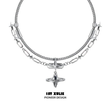 1ST XULIE Punk Dreamcore Necklace with Star and Cross Design for Unique Fashion Styles