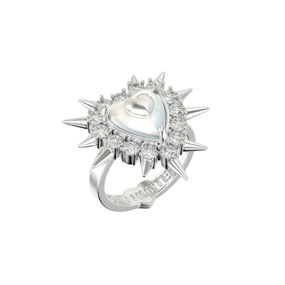 SUN HUNTER punk heart rivet ring with spiked design and sparkling diamonds