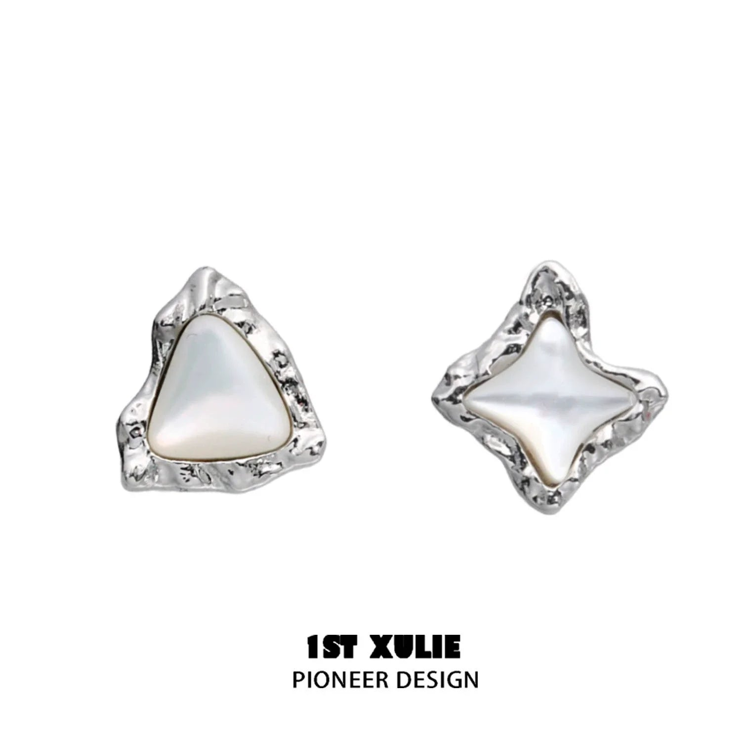 Stylish punk moon fragment earrings with unique shapes and a shiny silver finish