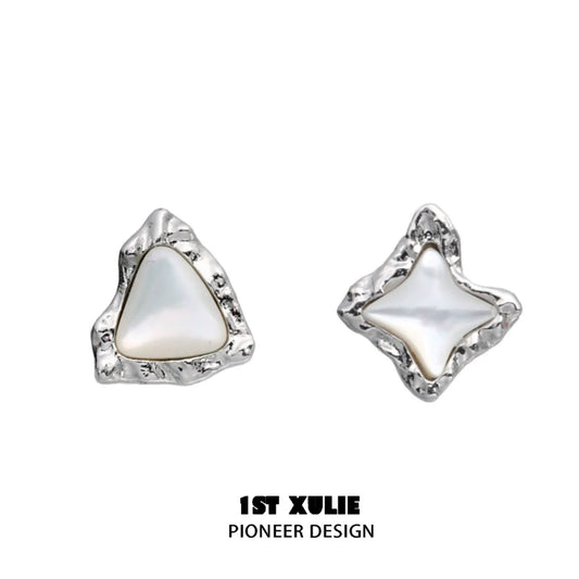 Stylish punk moon fragment earrings with unique shapes and a shiny silver finish