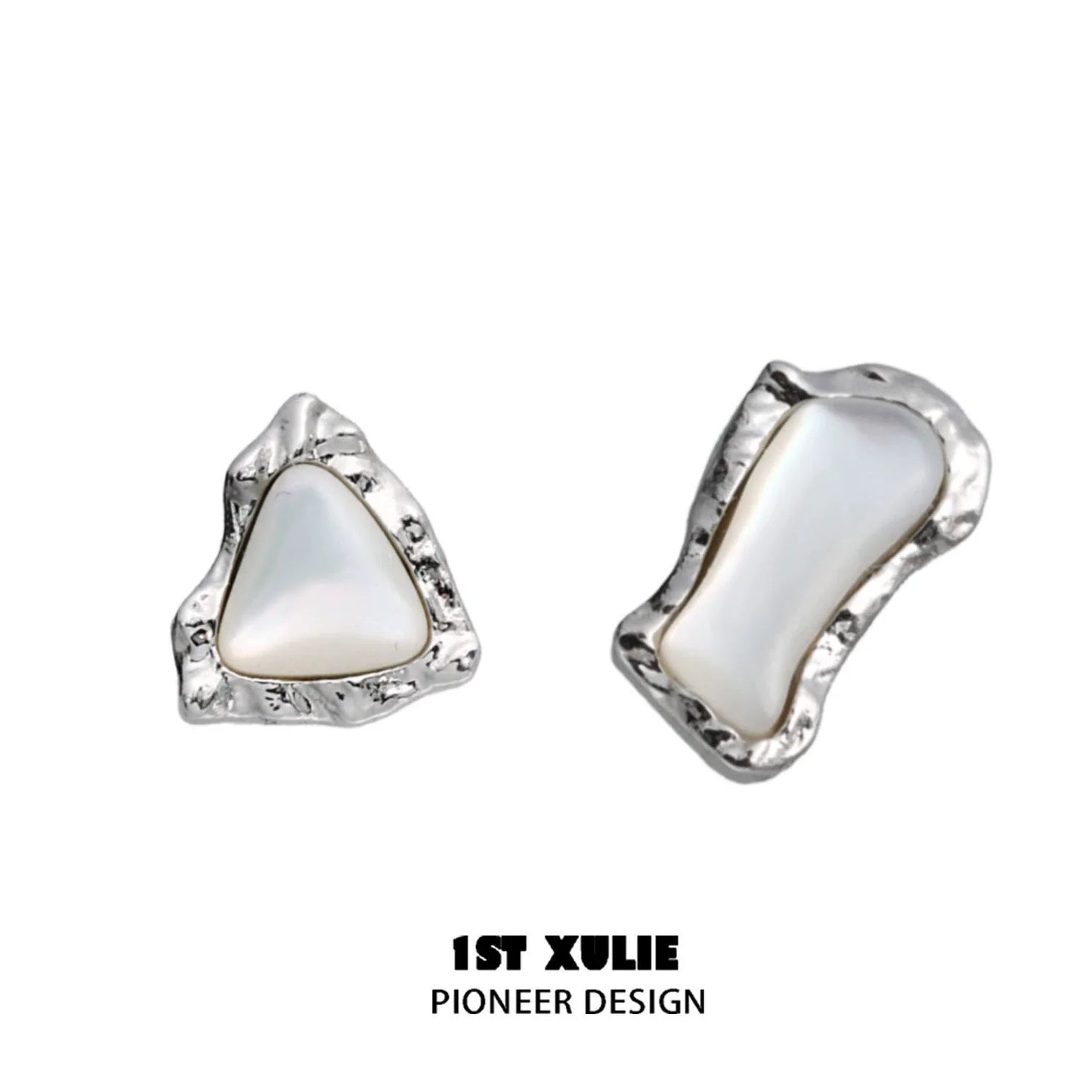 Punk moon fragment earrings with a unique silver design and iridescent stones, perfect for edgy styles