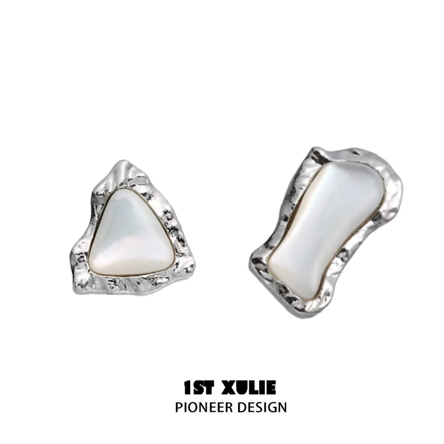 Punk moon fragment earrings with a unique silver design and iridescent stones, perfect for edgy styles