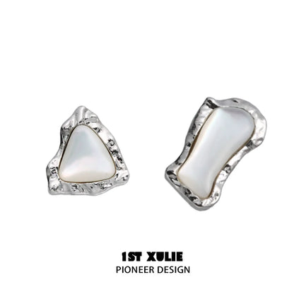 Punk moon fragment earrings with a unique silver design and iridescent stones, perfect for edgy styles