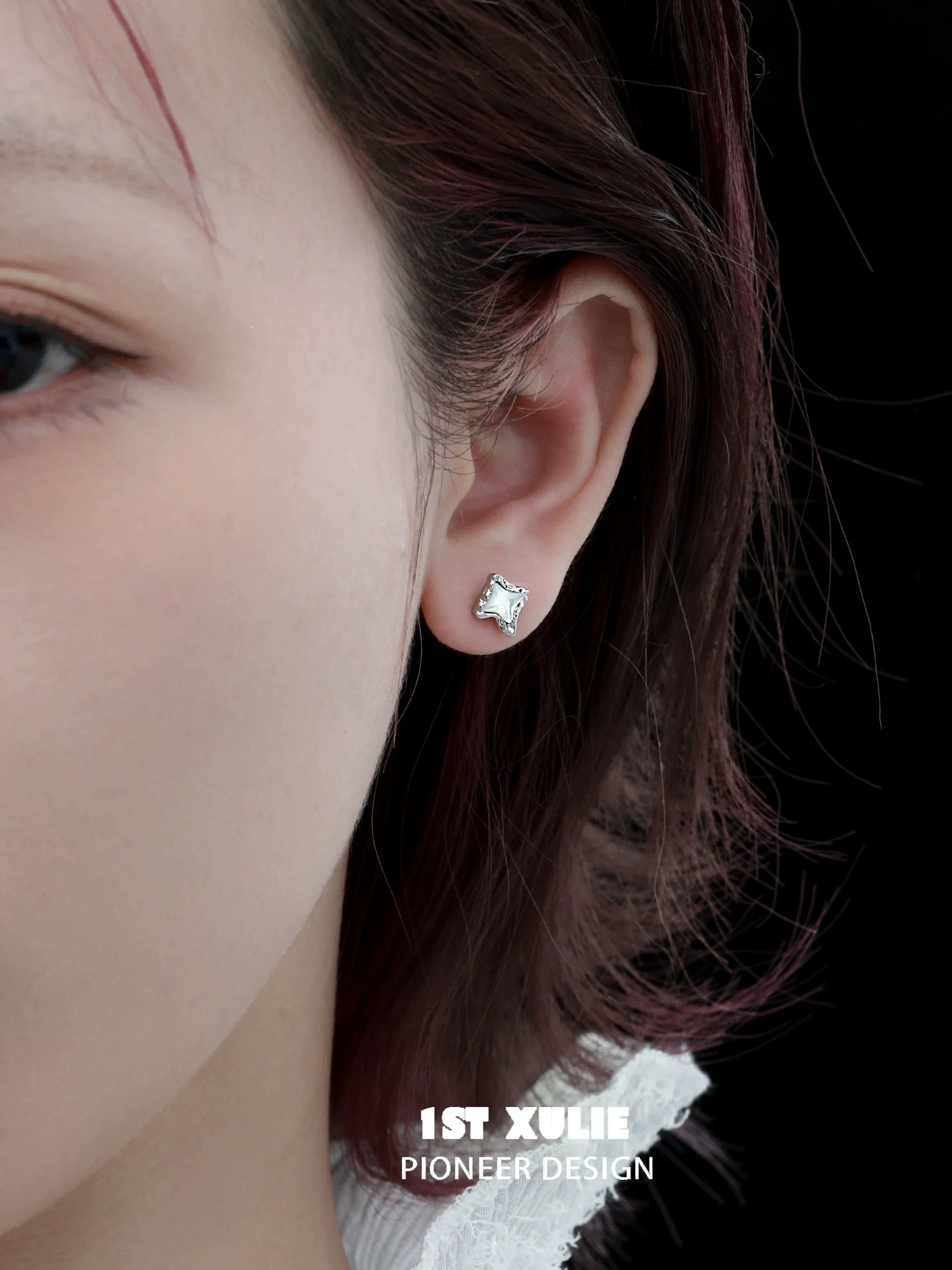 1ST XULIE Punk Moon Fragment Earrings with Sparkling Gemstone Design for Trendy Accessories