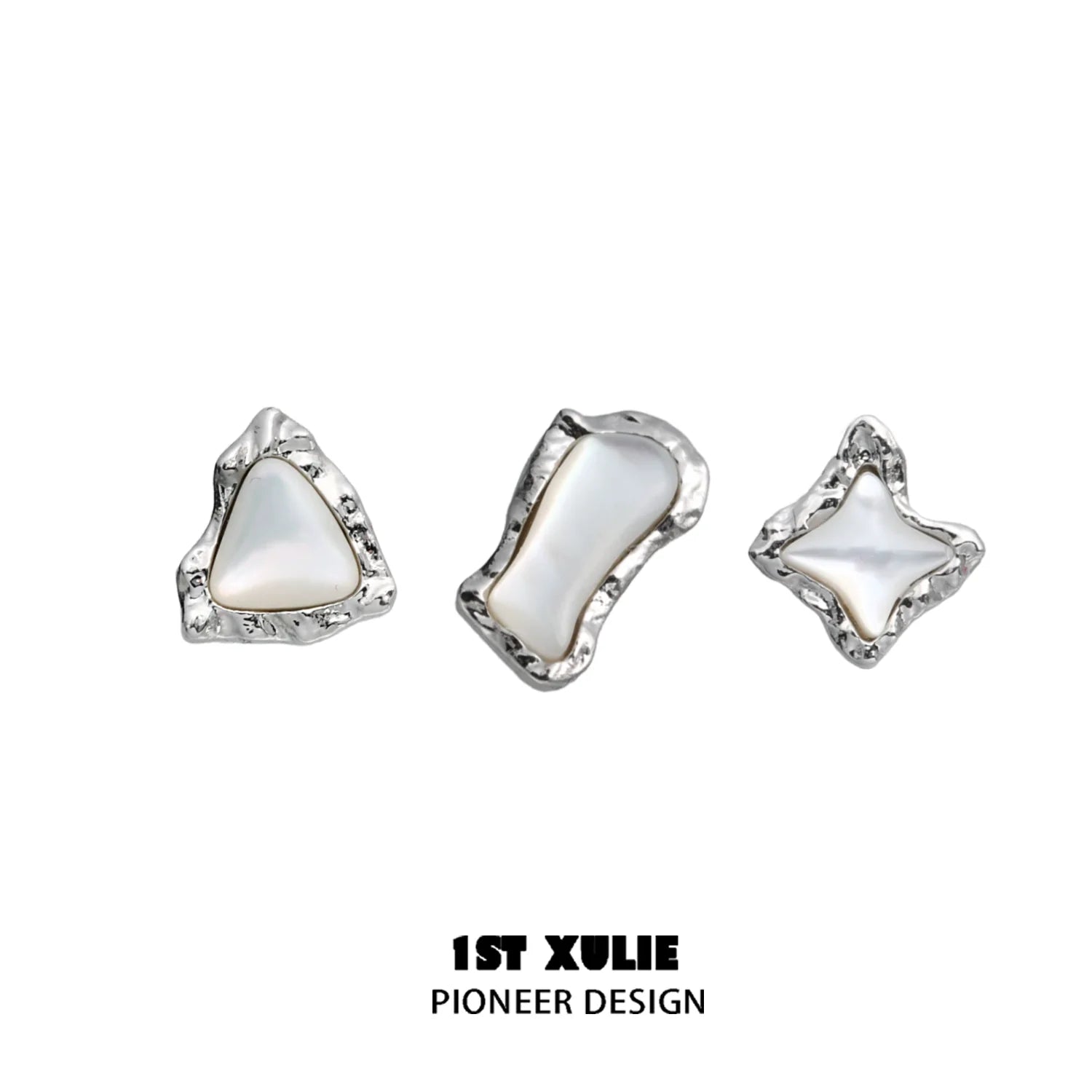 1ST XULIE Punk Moon Fragment Earrings in unique shapes with glossy silver edges