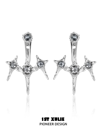 Punk square removable earrings with star-shaped designs and black gemstones for a bold fashion statement