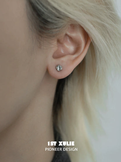 Punk square removable earrings shown on a model's ear in a stylish close-up view