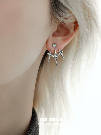 Punk square removable earrings featuring a silver spike design for a bold fashion statement