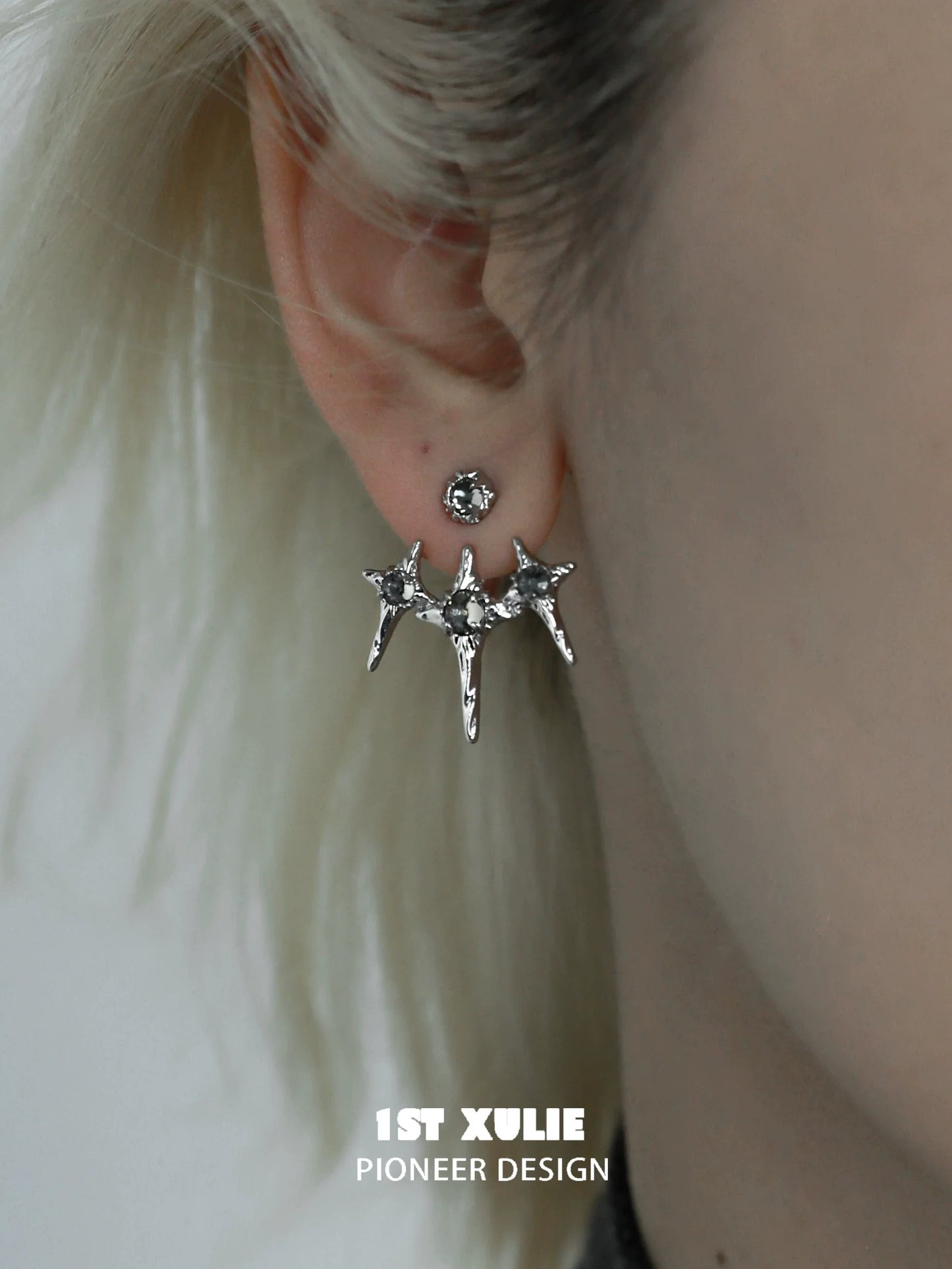 Punk square removable earrings by 1STXULIE featuring a bold design with spikes
