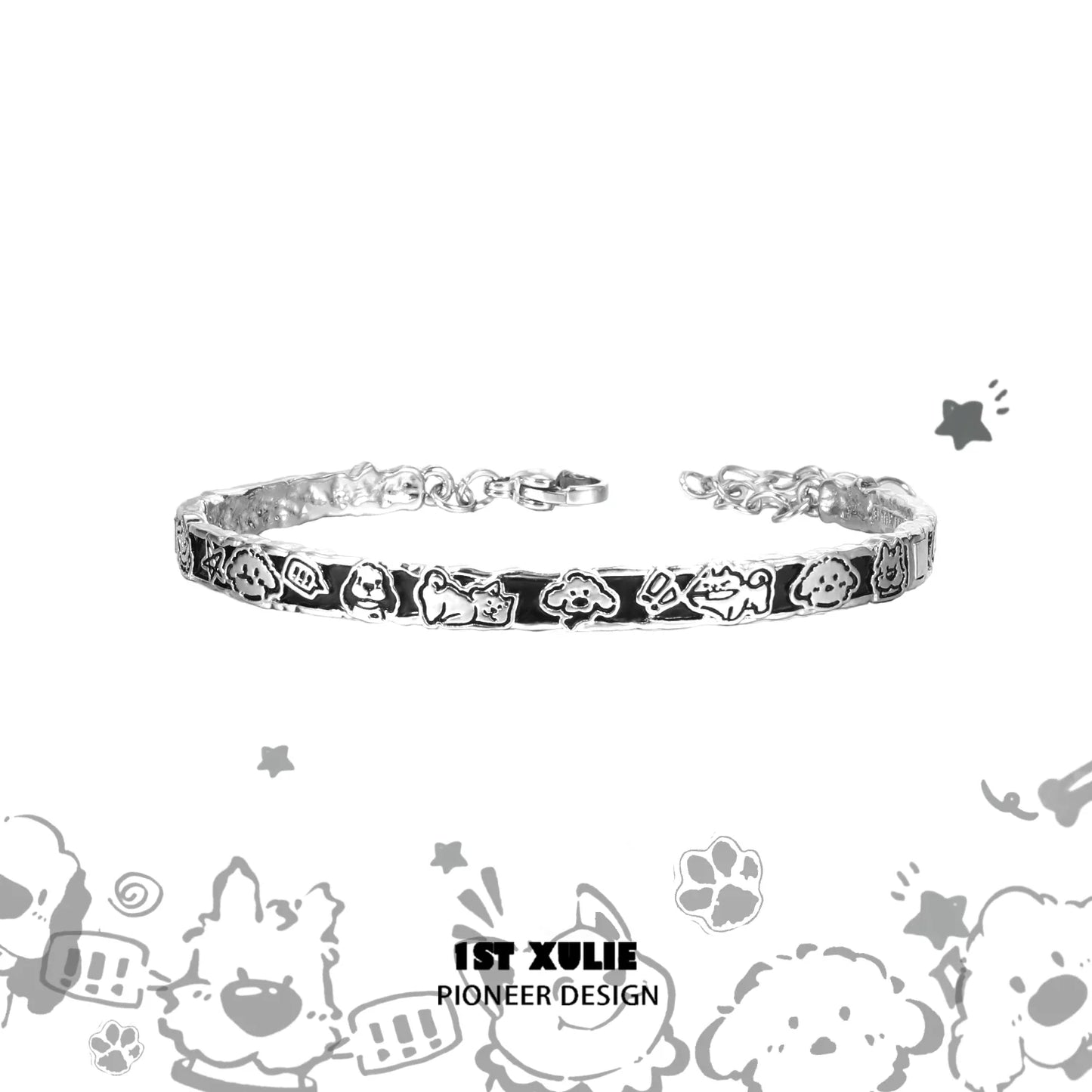 Cute puppy silver bracelet featuring playful animal designs for dog lovers and pet enthusiasts