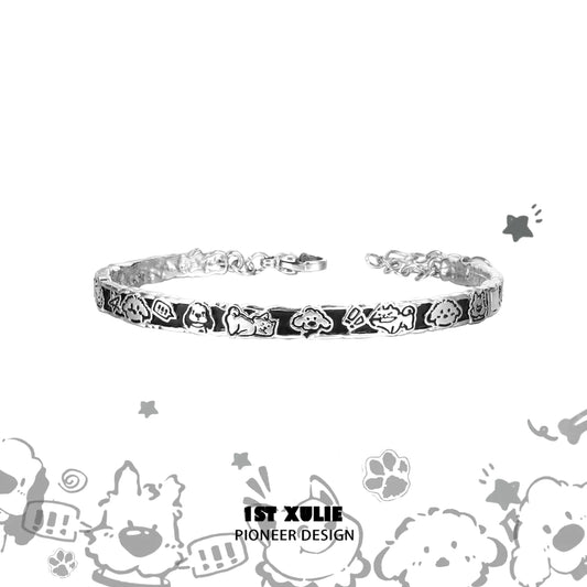 Cute puppy silver bracelet featuring playful animal designs for dog lovers and pet enthusiasts